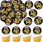 40Pcs Edible Cheers Beers to 40 Years Cupcake Toppers Edible Black Happy 40th Birthday Cupcake Picks Drink Toppers for Cheers Beers Theme 40th Men Birthday Party Decorations