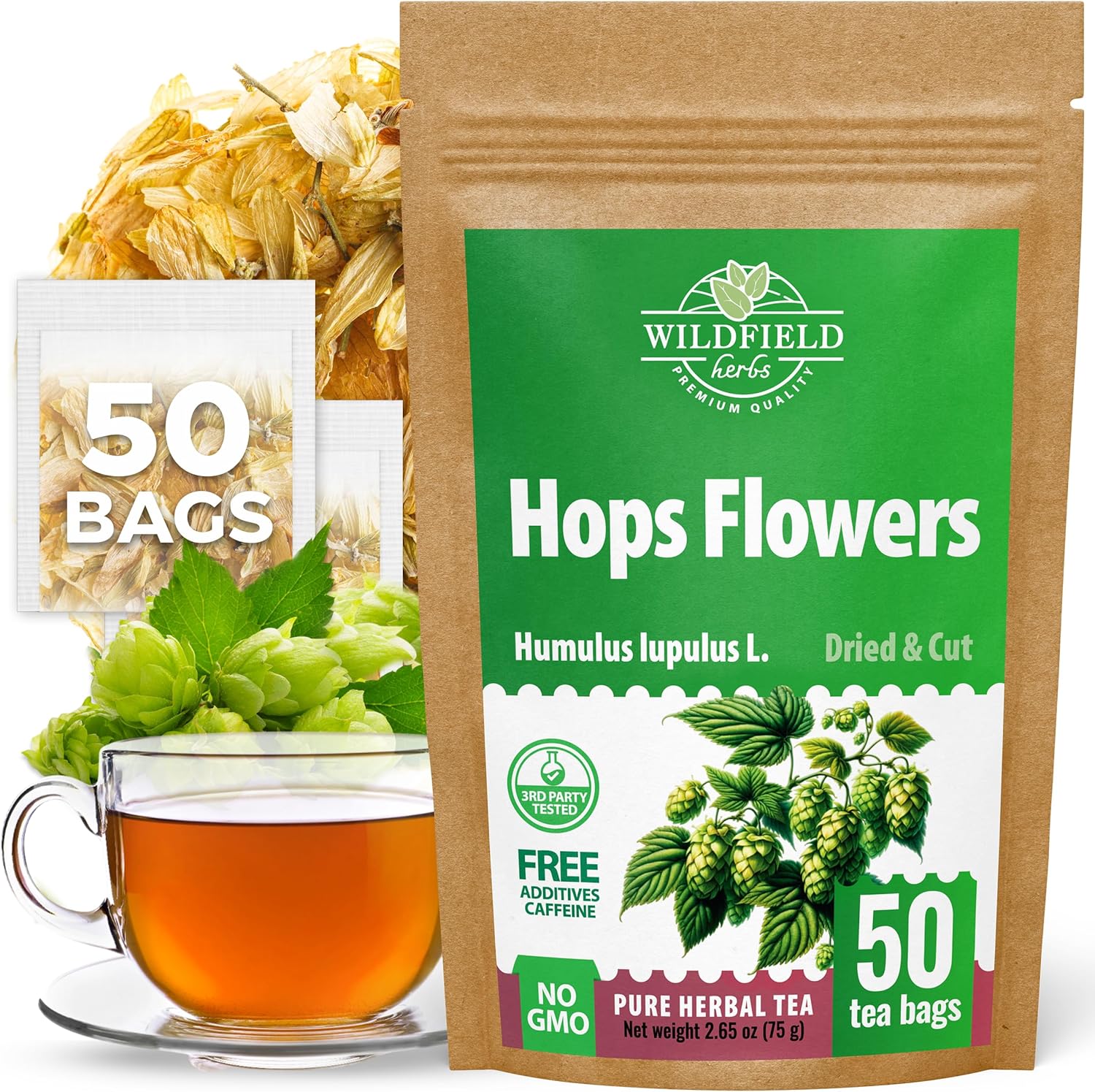 50 Bags Hop Tea Hops Herb Dried Hops Flowers Herbal Tea (Humulus Lupulus) - 50 Count 1.5g Bags Hoptea Lupulo Entero