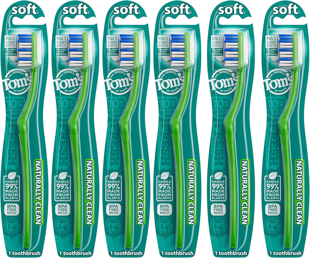 Tom's of Maine Naturally Clean Toothbrush, Soft, 6-Pack