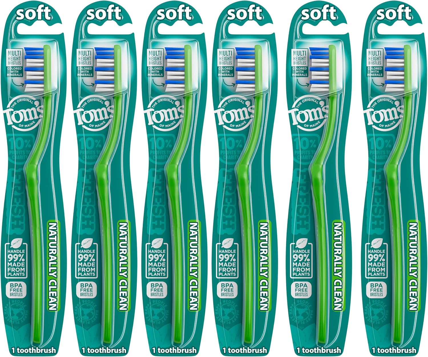Tom's of Maine Naturally Clean Toothbrush, Soft, 6-Pack