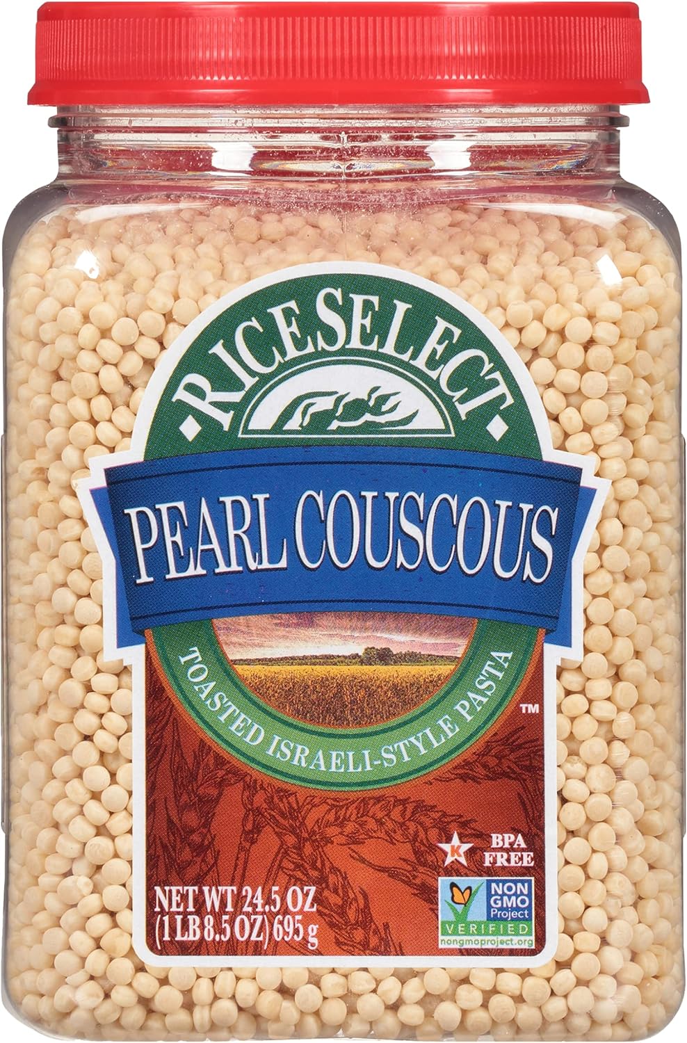 RiceSelect Pearl Couscous, Israeli-Style Wheat Couscous Pasta, Non-GMO, 24.5-Ounce Jar, (Pack of 1)