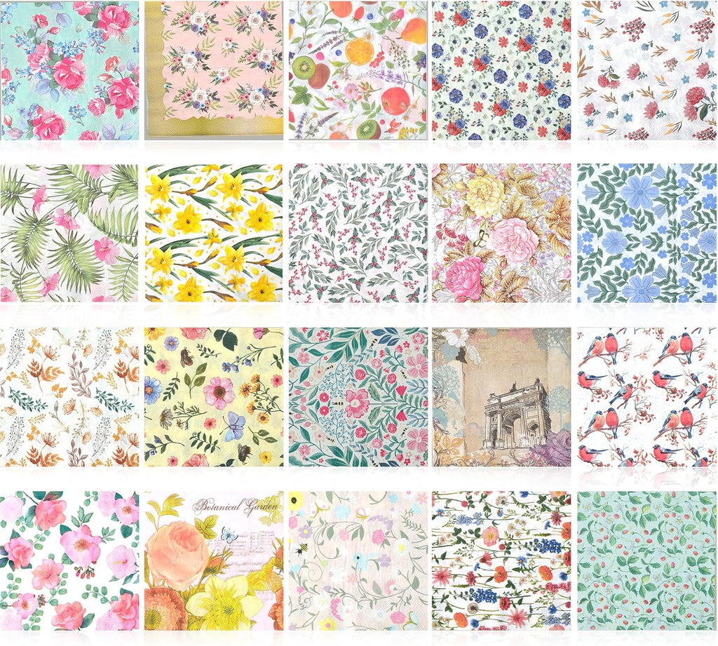 20 Pack Paper Napkins for Decoupage ， Decoupage Napkins Cocktail Decorative Paper for Birthday Party Beautiful Gorgeous, 20 styles of decorative paper (Style 1)