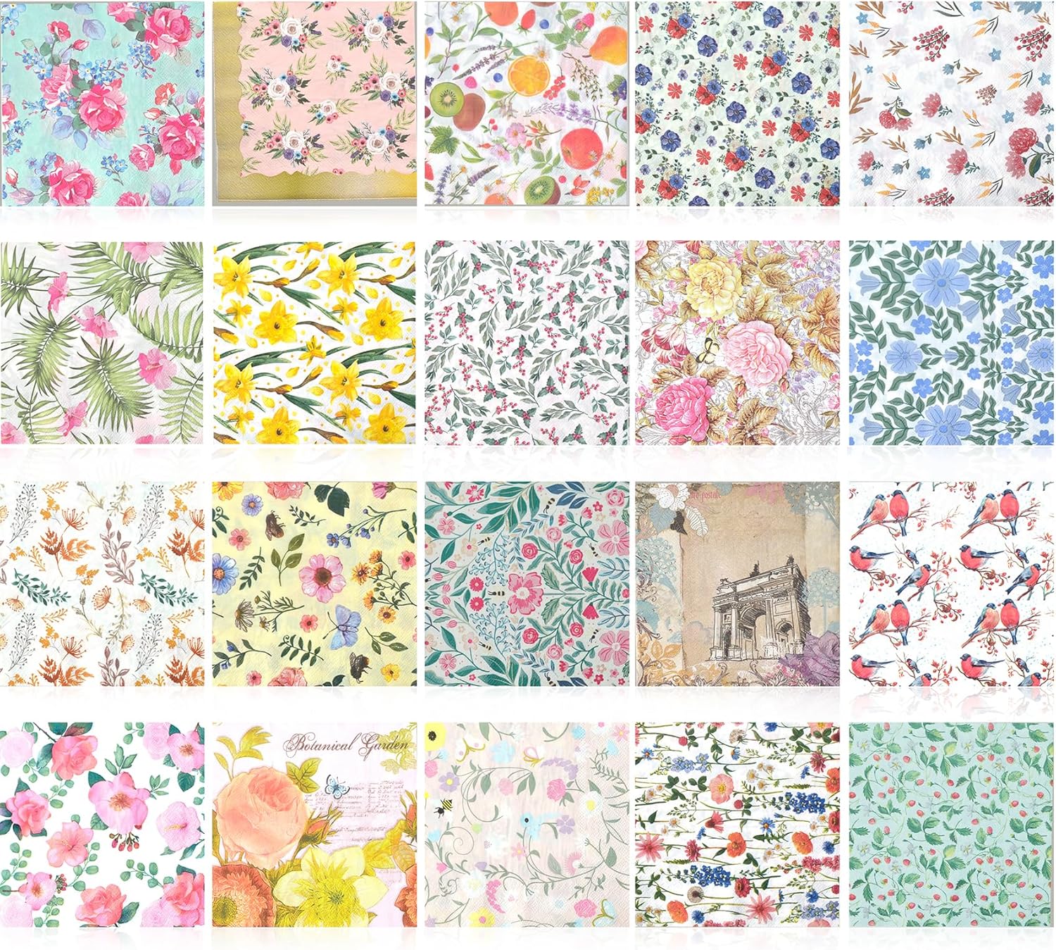 20 Pack Paper Napkins for Decoupage ， Decoupage Napkins Cocktail Decorative Paper for Birthday Party Beautiful Gorgeous, 20 styles of decorative paper (Style 1)