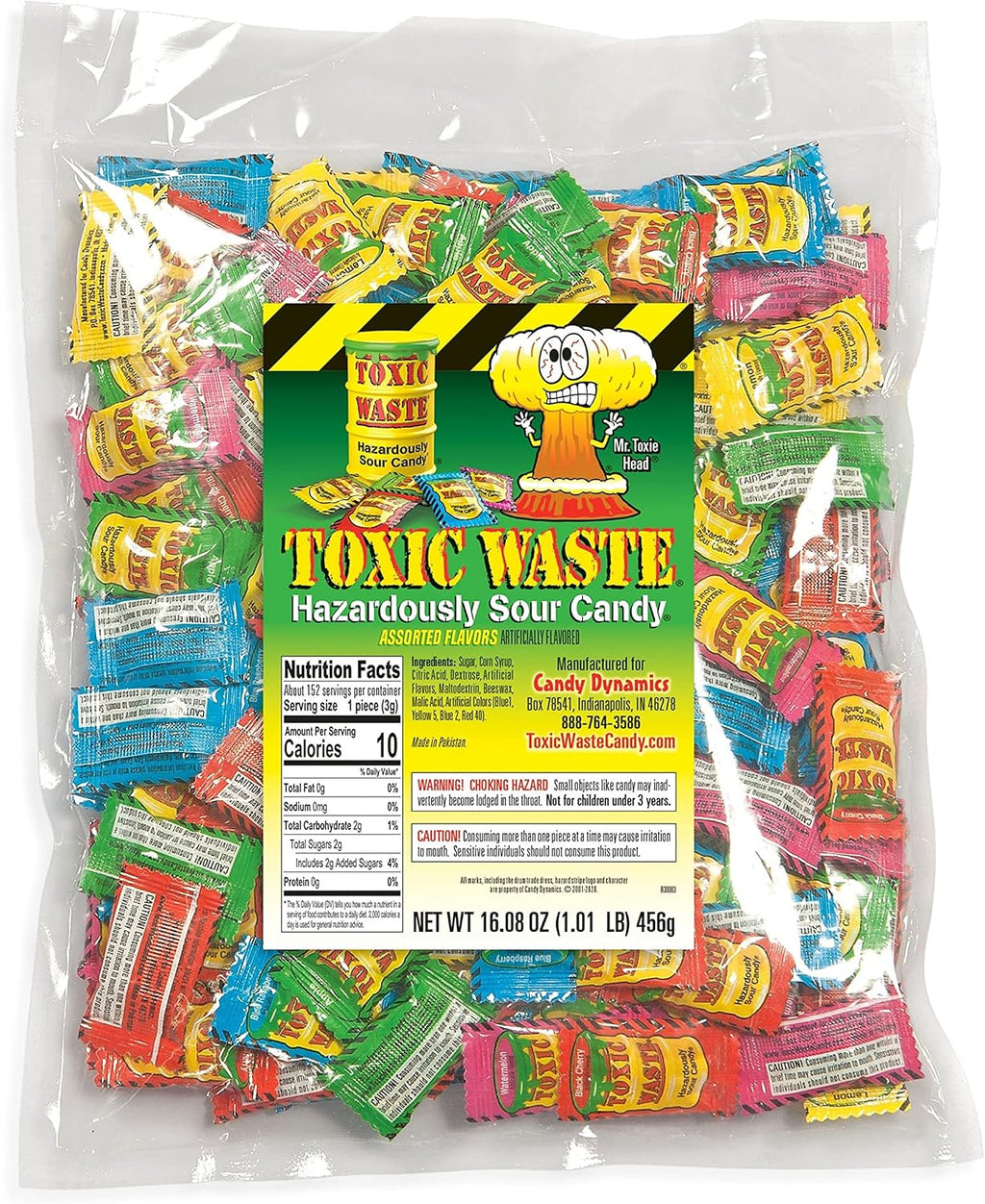 TOXIC WASTE - Hazardously Sour Candy - Apple, Watermelon, Lemon, Blue Raspberry, & Black Cherry Flavors - 1 lb. Bag