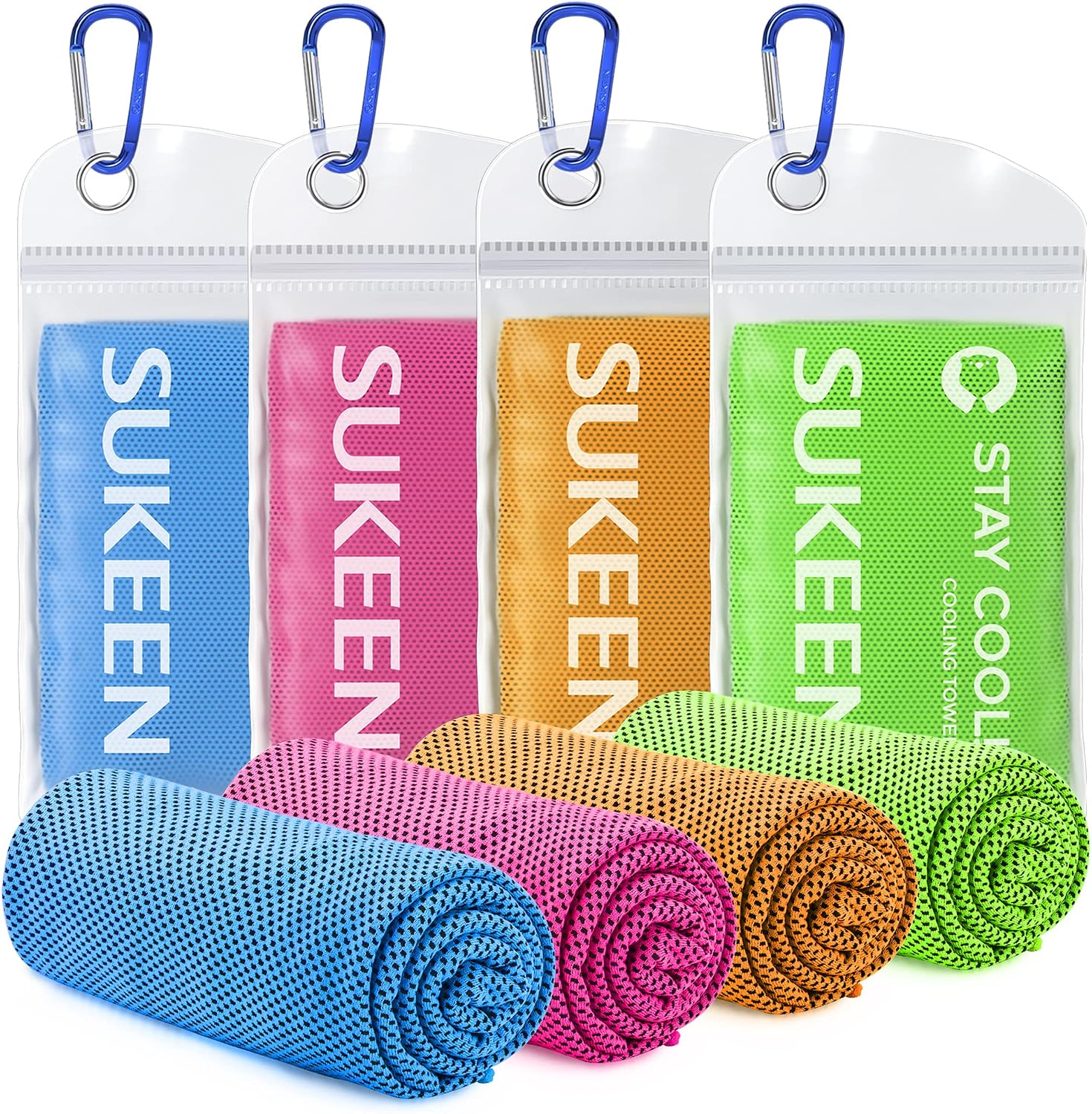Sukeen Cooling Towels 4 Pack (40"x 12"), Microfiber Cool Towel,Soft Breathable Chilly Towel for Yoga, Golf, Gym, Camping, Running, Workout & More Activities