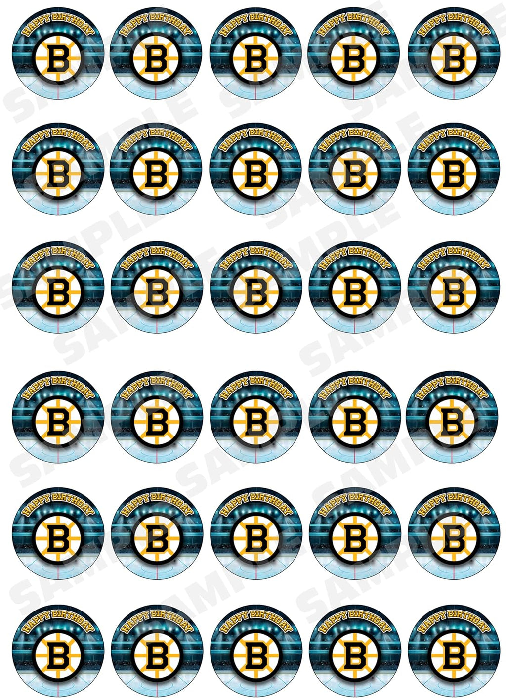 30 x Edible Cupcake Toppers – Boston Hockey Team Themed Collection of Edible Cake Decorations | Uncut Edible on Wafer Sheet