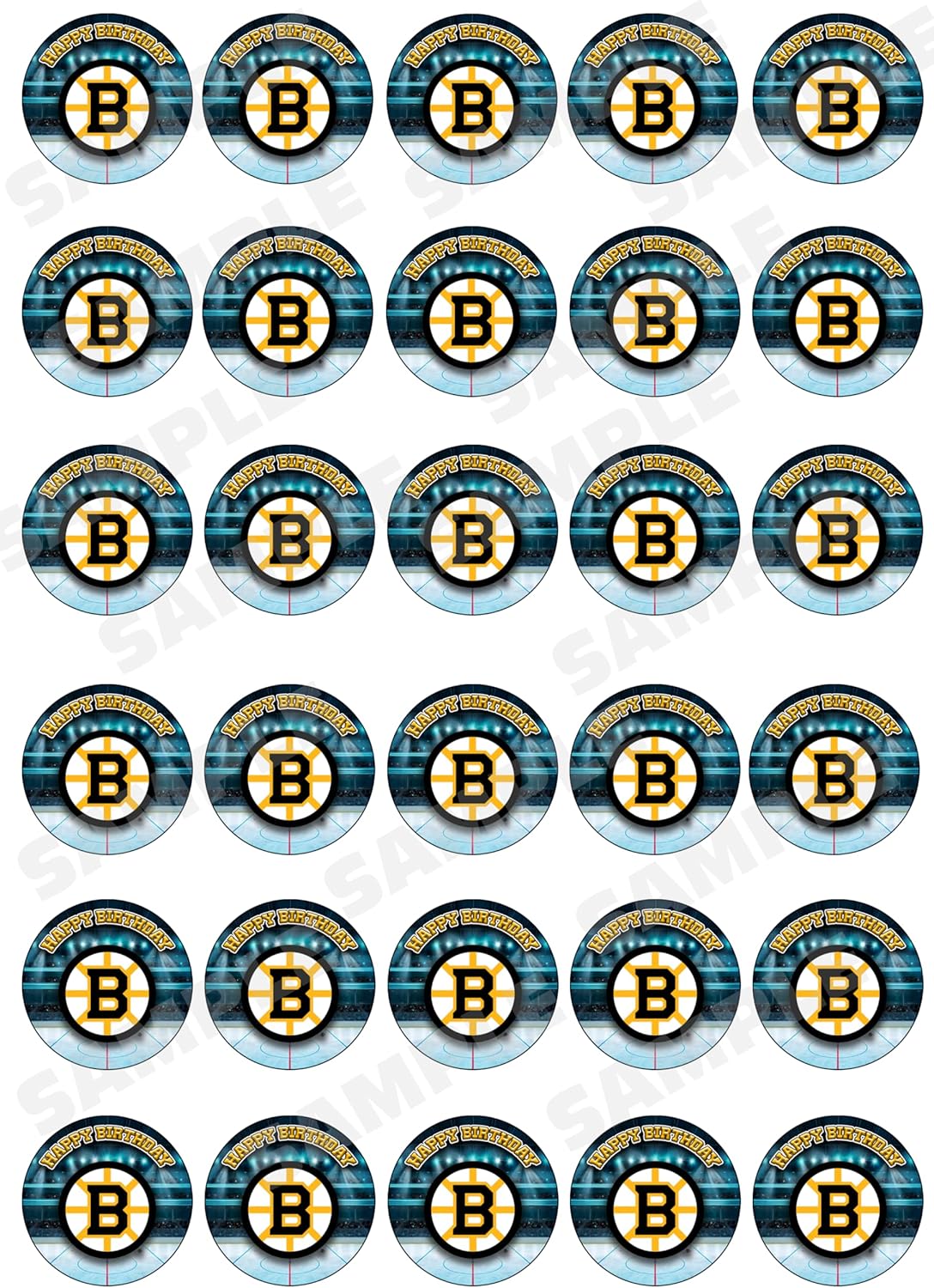 30 x Edible Cupcake Toppers – Boston Hockey Team Themed Collection of Edible Cake Decorations | Uncut Edible on Wafer Sheet