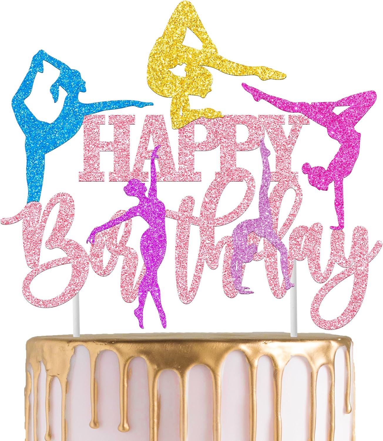Gymmastics Birthday Party Cake Topper Gymnast Birthday Party Decorations Glitter Gymmastics Cake Topper for Sport Theme Party Baby Shower Supplies