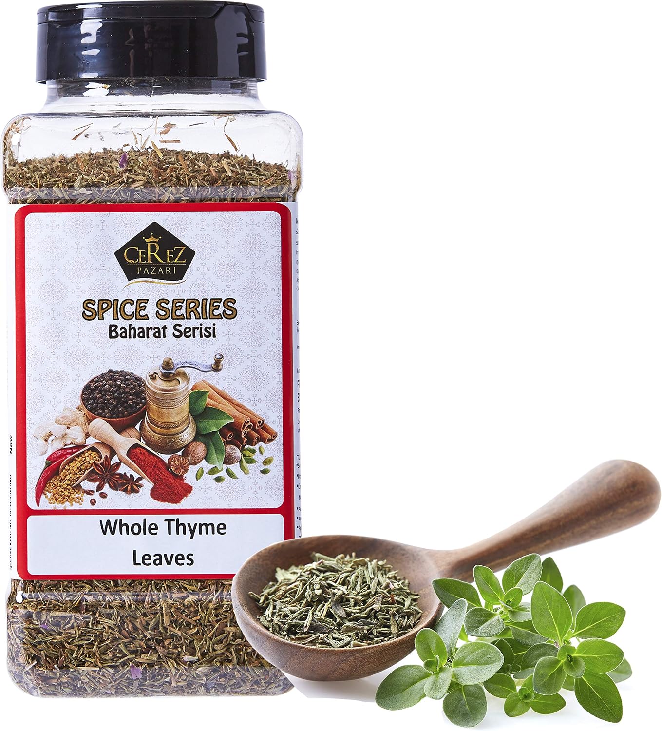 Cerez Pazari Dried Thyme Whole Leaves, Premium Grade Natural Thyme, Freshly Packed Seasonings, Non-GMO, Gluten-Free, No Preservatives, 6.35 oz.