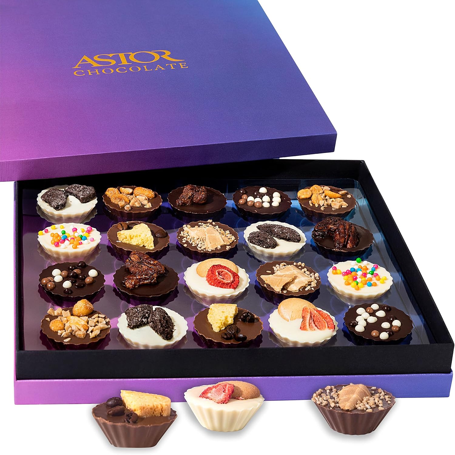Chocolate Candy Assorted Belgian Chocolate Gift Box, 20 Fancy Chocolates Dessert Truffles For Easter, 8 Unique Flavors, Candy Gift Baskets For Adults, Family, Women and Men By Astor Chocolate