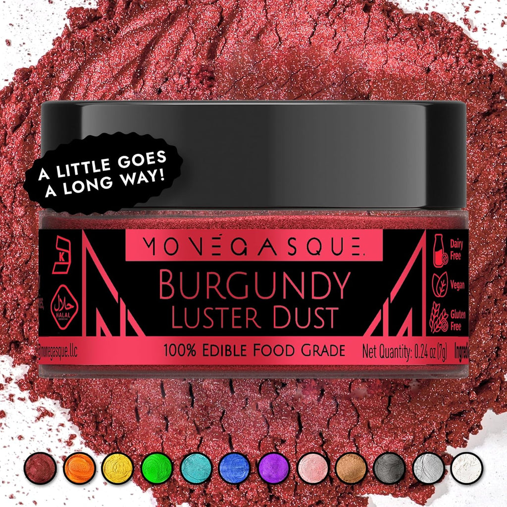 MONÉGASQUE Red Edible Glitter for Drinks 7g – Red Edible Glitter for Cakes & Cocktails - Burgundy Sprinkles Luster Dust for Cake & Cocktail - Drink Shimmer & Mother's Day Food Decorations Spray