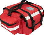 Primacare KB-RO74-R First Responder Trauma Bag, 17" x 9" x 7", Red — EMT/EMS Medical Supply Organizer with Padded Dividers, Multiple Compartments, Side Pockets, Reflective Strip, Durable Design
