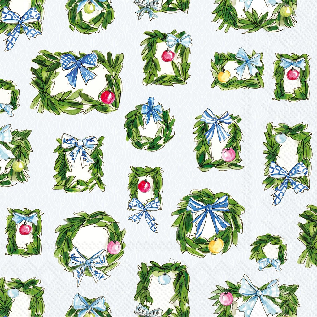 IHR Ideal Home Range Party Napkins Disposable 3-Ply Paper Lunch Napkin Pack, 6.5" x 6.5", Boxwood Ornaments, 20-Count