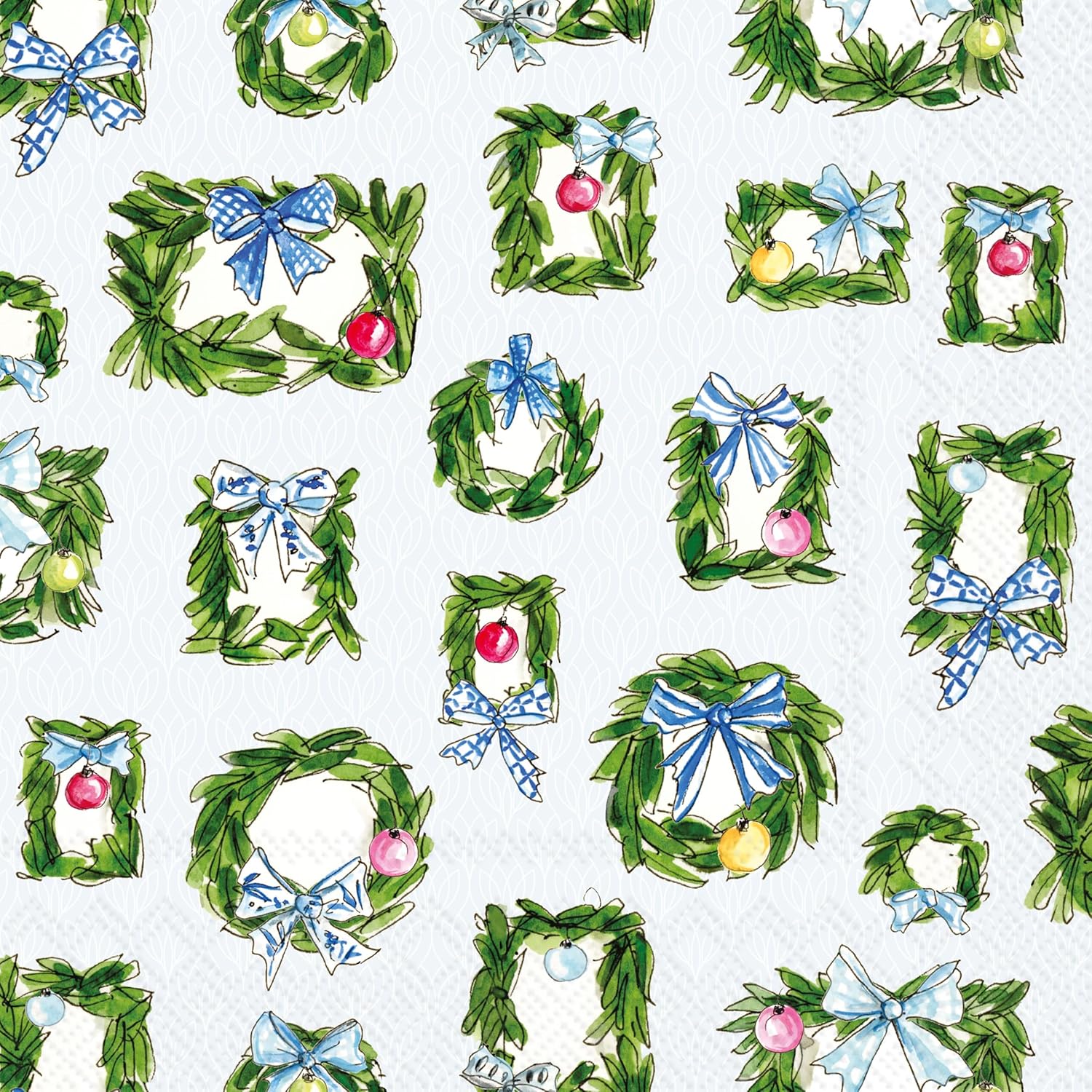 IHR Ideal Home Range Party Napkins Disposable 3-Ply Paper Lunch Napkin Pack, 6.5" x 6.5", Boxwood Ornaments, 20-Count