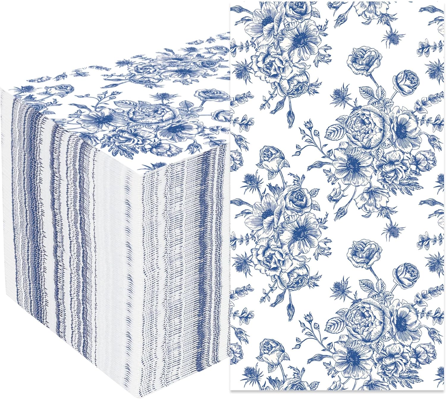 50 Pack Blue Floral Paper Napkins Blue Flower Guest Napkin Disposable 3 Ply Decorative Floral Hand Towels Dinner Napkins for Bridal Shower Baby Shower Wedding Birthday Dinner Party Supplies