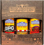 SuckleBusters Texas BBQ Gift Box - Award-Winning Assorted Sauce, Texas Heat Pepper Sauce, and SPG All-Purpose BBQ Rub (3 Pack Set)