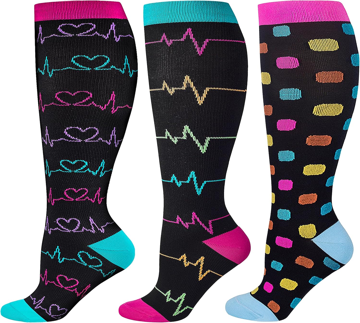 Wide Calf Compression Socks for Women & Men Extra Large Size Support Socks for Nurses Running Pregnant Travel, 15-20 mmHg
