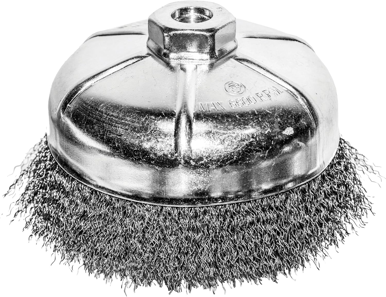 Century Drill & Tool 76061 6" Coarse Crimped Cup Brush, 5/8" X 11" Arbor, 6,600 RPM Max - Heavy-Duty Cleaning and Surface Prep on Concrete and Metal