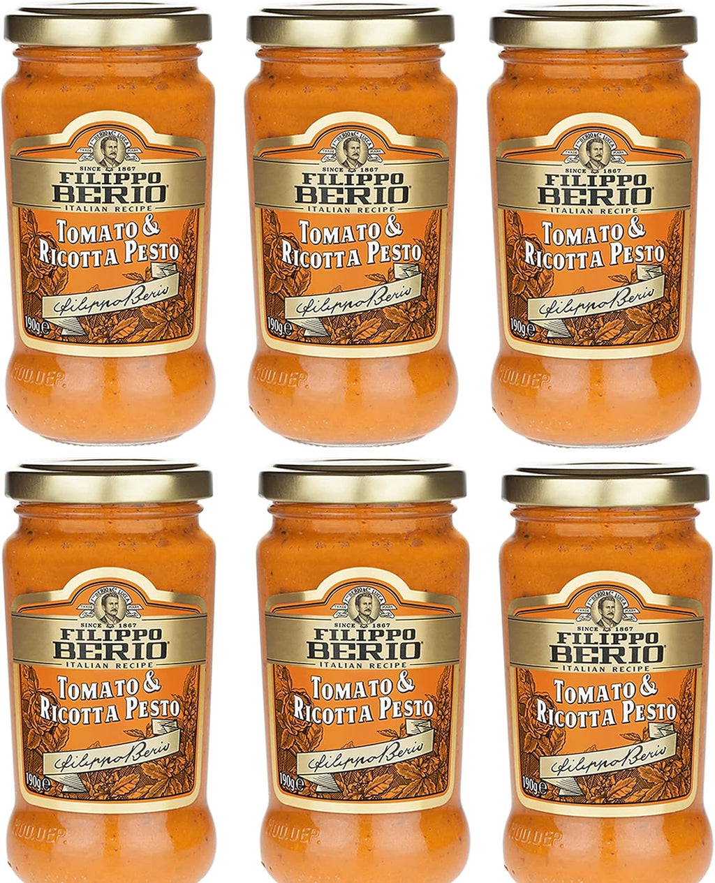 Filippo Berio Pesto, Tomato & Ricotta, 6.7 Ounce Glass Jar, Pack of 6