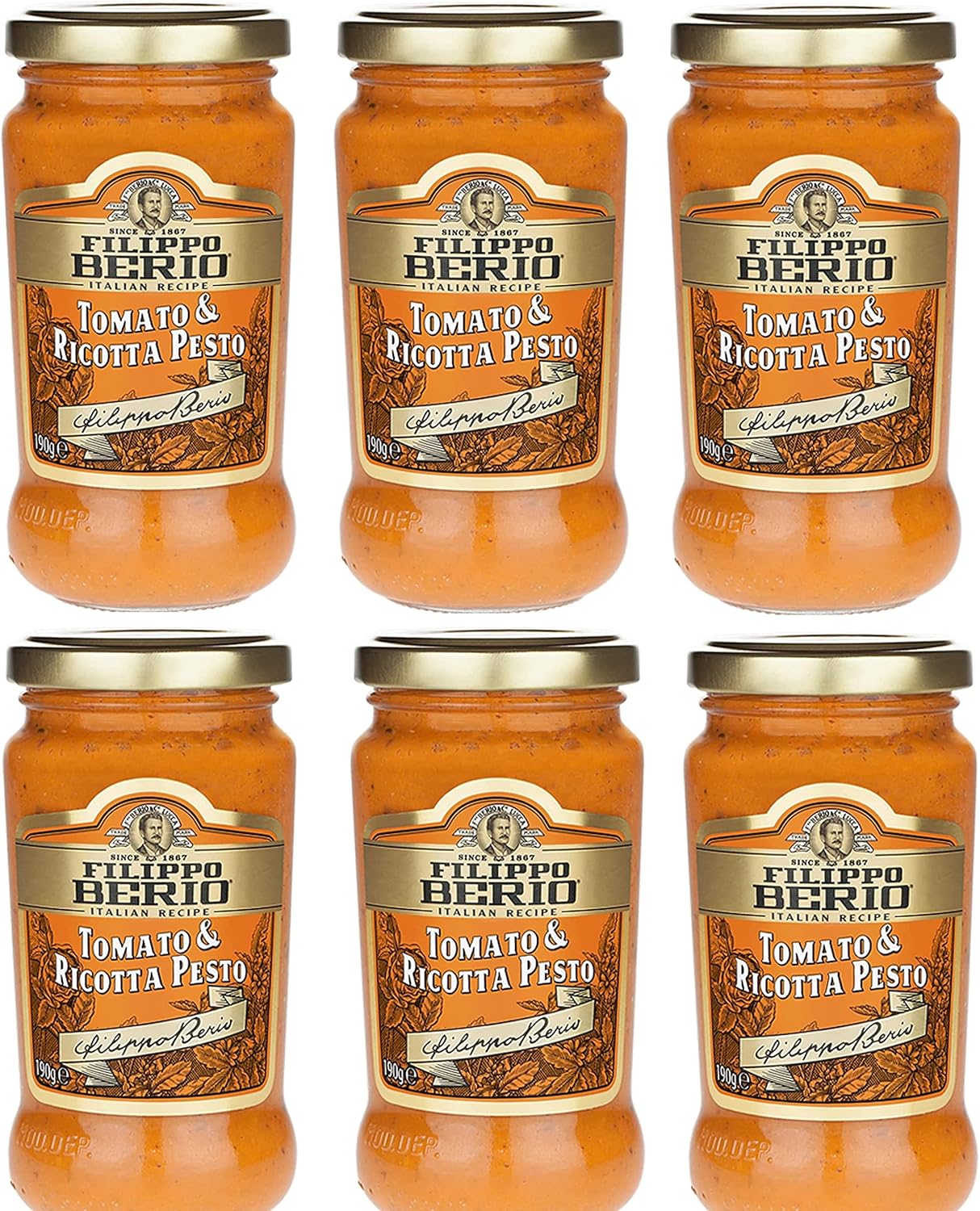 Filippo Berio Pesto, Tomato & Ricotta, 6.7 Ounce Glass Jar, Pack of 6