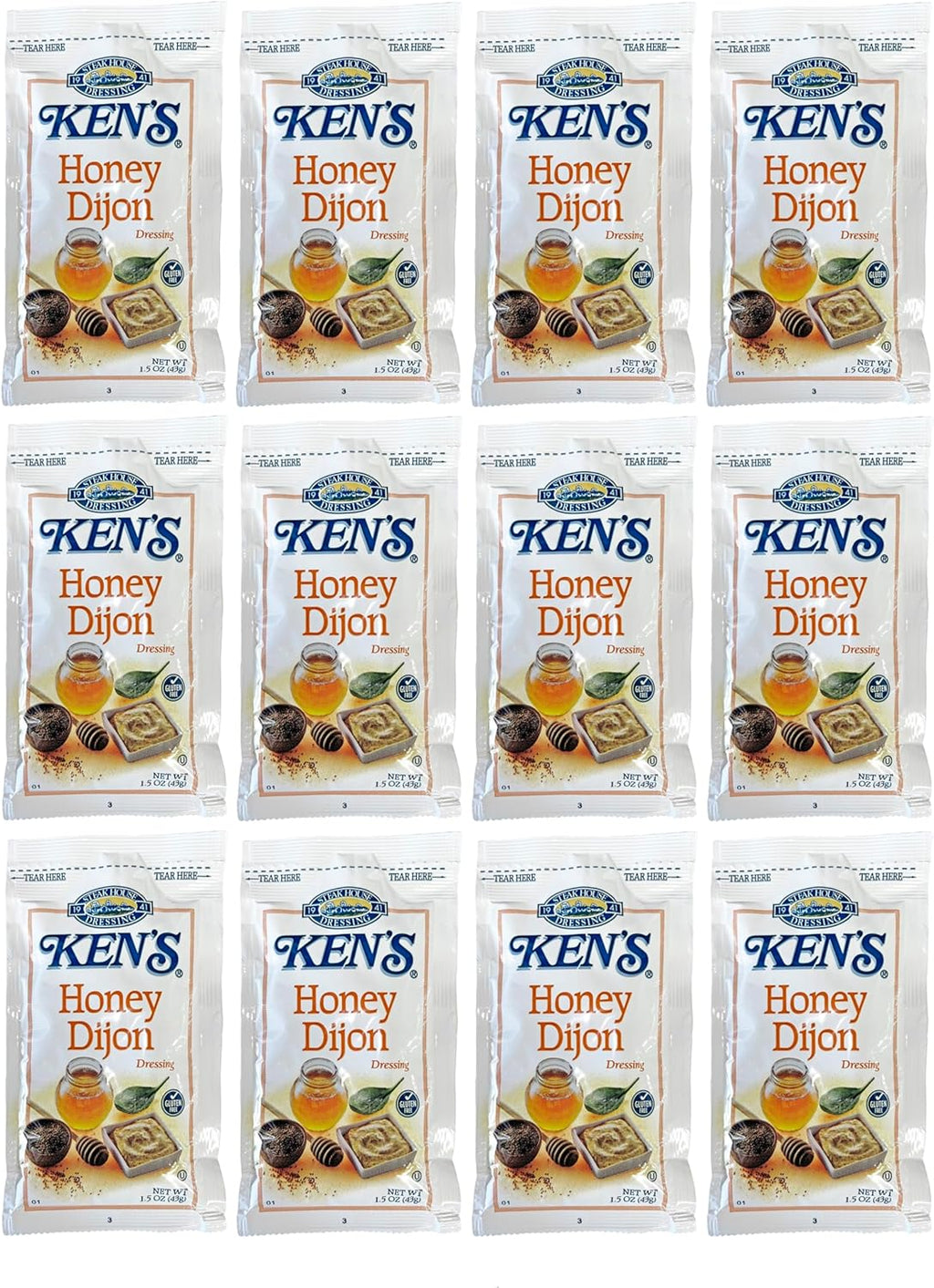Ken's Steak House Honey Dijon Dressing 1.5 oz Pouch | Gluten-Free | Kosher | Made In America | 12 Pack