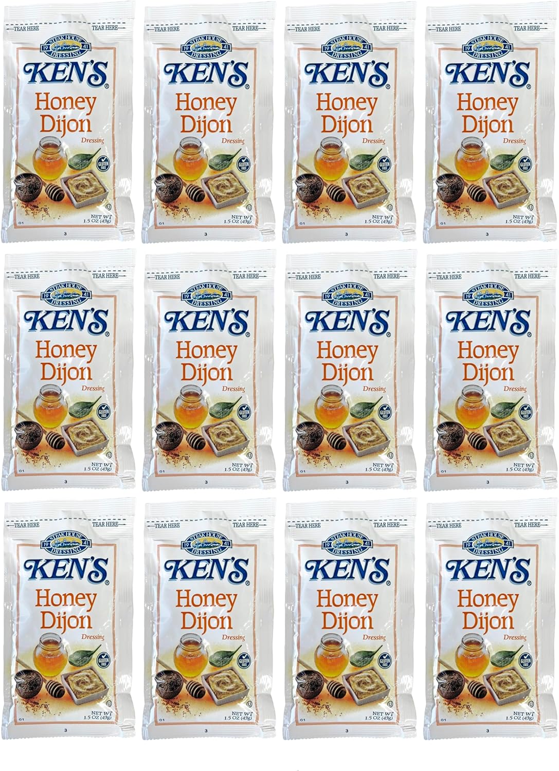 Ken's Steak House Honey Dijon Dressing 1.5 oz Pouch | Gluten-Free | Kosher | Made In America | 12 Pack