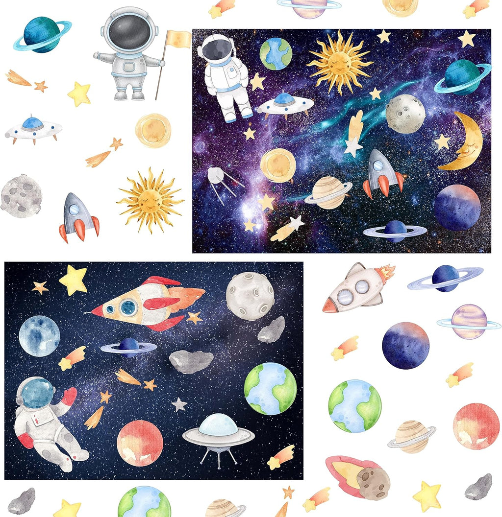 24 Sheets Space Stickers for Kids Reusable Planet Rocket Star Stickers DIY Make Your Own Solar System Stickers for Kids Classroom Learning Educational Classroom Reward Birthday Gifts