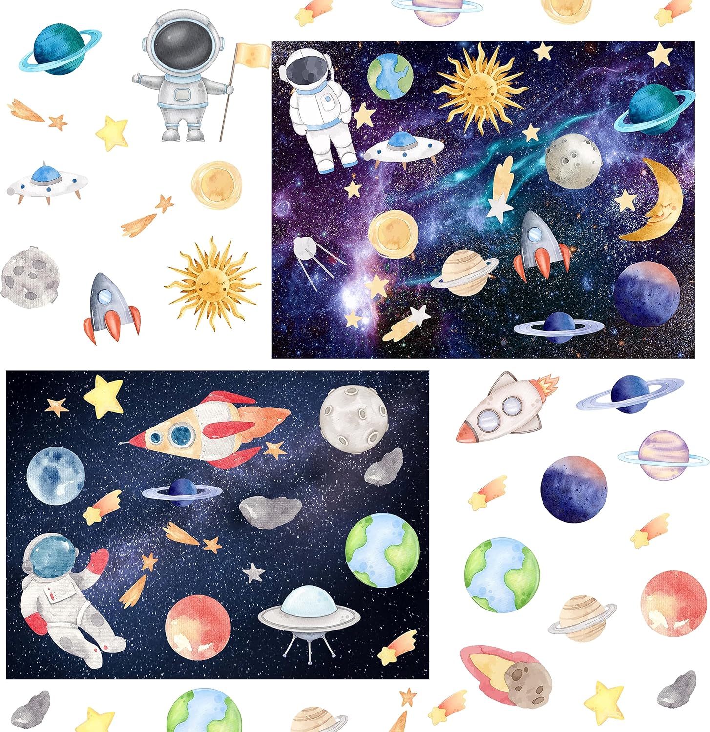 24 Sheets Space Stickers for Kids Reusable Planet Rocket Star Stickers DIY Make Your Own Solar System Stickers for Kids Classroom Learning Educational Classroom Reward Birthday Gifts
