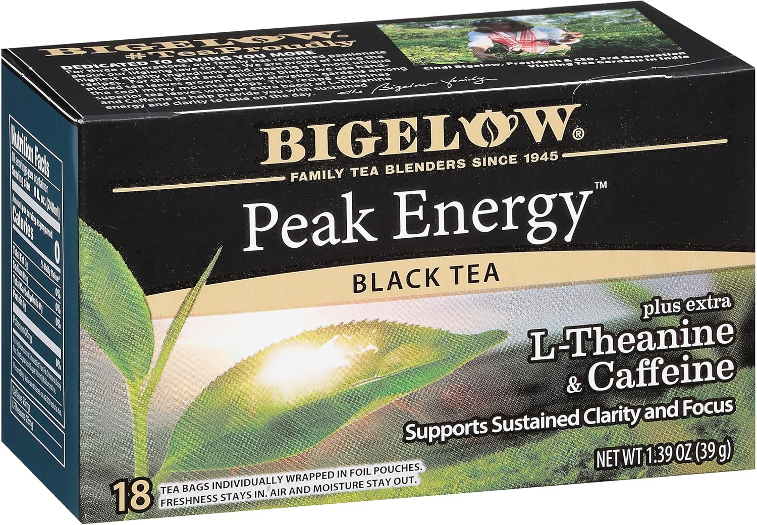 Bigelow Tea Peak Energy plus extra L-Theanine & Caffeine, 18 Count (Pack of 6), 108 Total Tea Bags