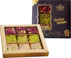Cerez Pazari Turkish Delight Pistachio with Fantastic Rose & Pomegranate Flavour Experience in Luxury Gift Box 8.8 oz | Assorted Gourmet Soft Candy, Sweet Vegan Traditional Lokum (Loukoumi) (9-11 Pcs)