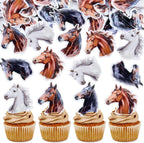 Ercadio 40Pcs Edible Printed Horse Cupcake Topper Edible Horse's Head Cupcake Picks for Horse Racing Derby Party Western Cowboy Theme Baby Shower Horse Lover Birthday Cake Decoration