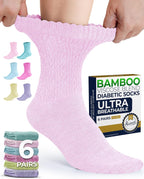 Pembrook Diabetic Socks for Women - 6 Pairs Cable Knit Viscose Bamboo Socks Woman, Non-Binding Top, Moisture-Wicking