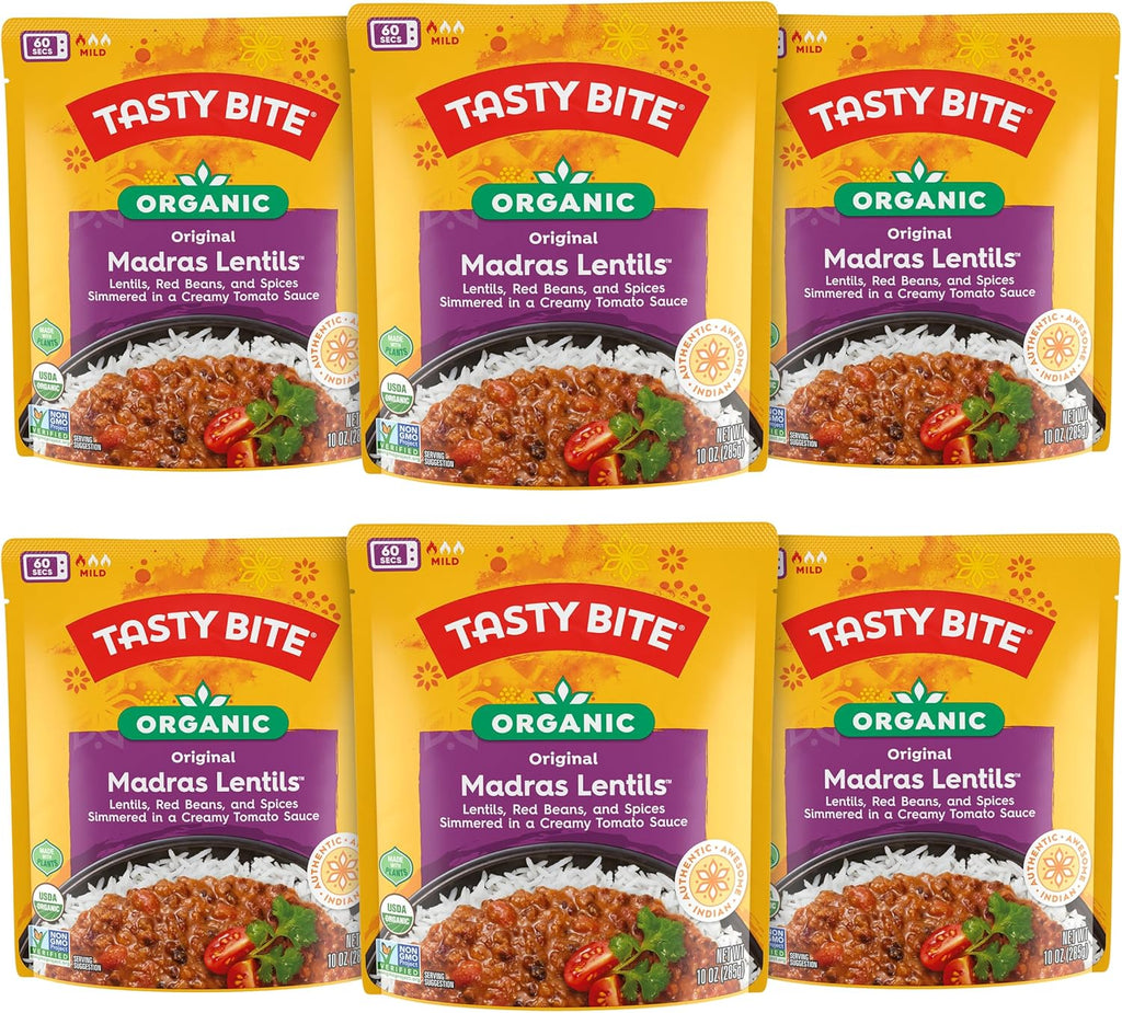 Tasty Bite Organic Madras Lentils, 10 Ounce, Pack of 6, Ready to Eat, Microwavable Entree, Vegetarian