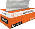 Stock Your Home Aluminum Foil Sheets, 200 Count, 15' Extra Wide Heavy Duty, Pop Up Foil Sheets for Restaurant, Deli, Home Use