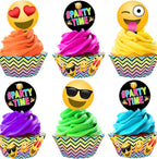Smile Face Cupcake Kit - 48 Pieces - 24 Cupcake Toppers and 24 Cupcake Wrappers - Silly Face Party Supplies - Emoticon Party Decorations - Cupcake