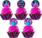 Bowling Cupcake Toppers and Cupcake Wrappers - 24 Cupcake Toppers and 24 Cupcake Wrappers - Bowling Party Supplies - Bowling Party Decorations - Glow Pink Cupcake