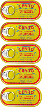 Cento Rolled Fillets Anchovies with Capers in Olive Oil, 2 ounces (56 g) (Pack of 5)