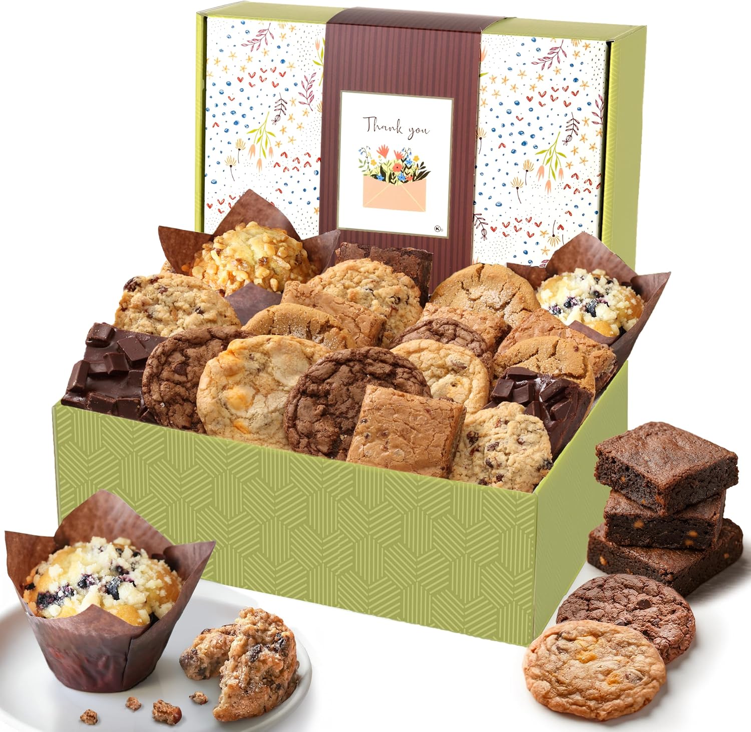 Broadway Basketeers Thank You Cookies Gift Baskets - Food Bakery Box With Freshly Baked Brownies, Cookies, & Muffins - Appreciation Gift Box for Men, Women, Employees, Clients, Friends & Family