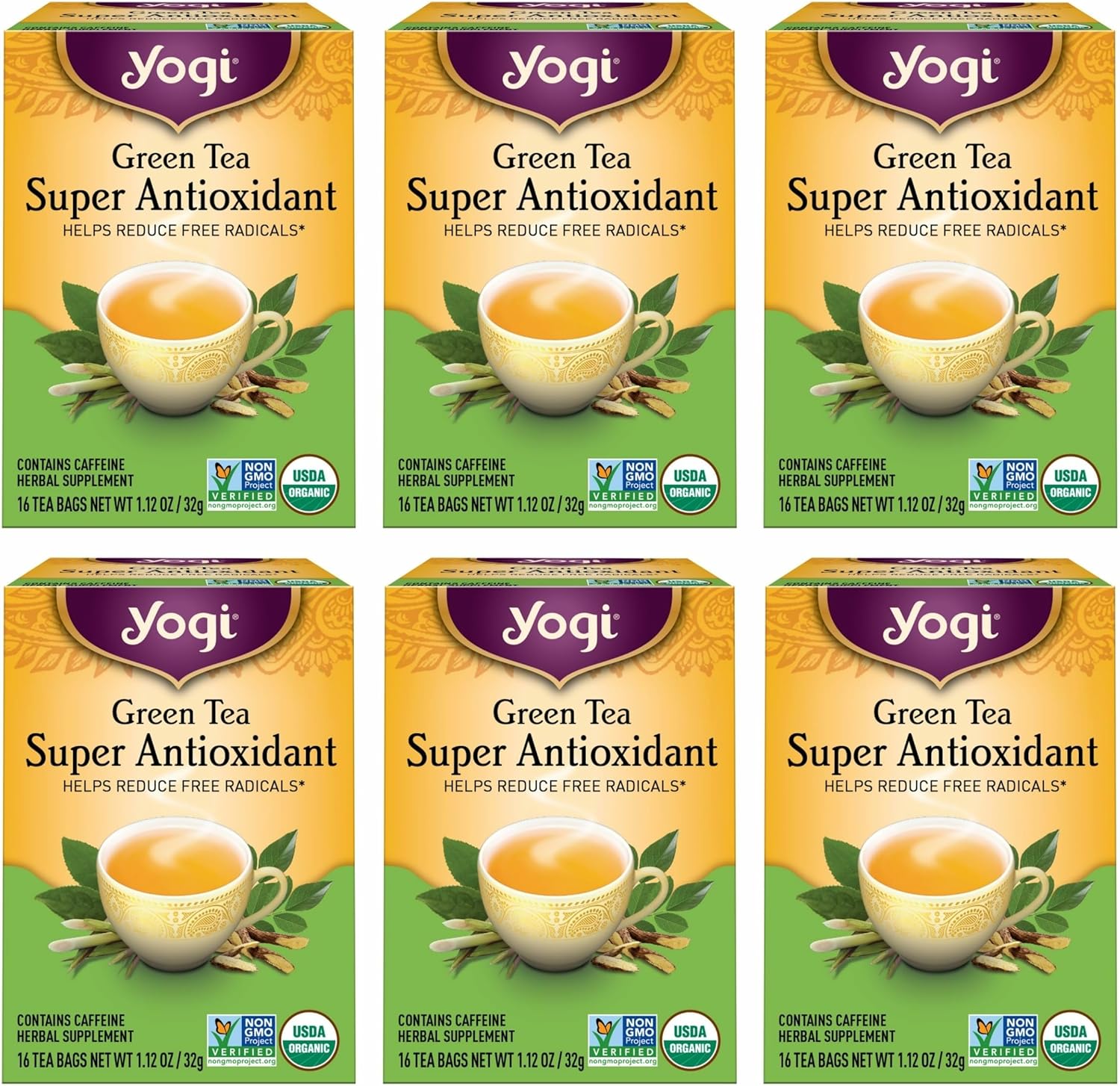 Yogi Tea - Green Tea Super Antioxidant (6 Pack) - Organic Green Tea Blend to Support Overall Health - 96 Tea Bags