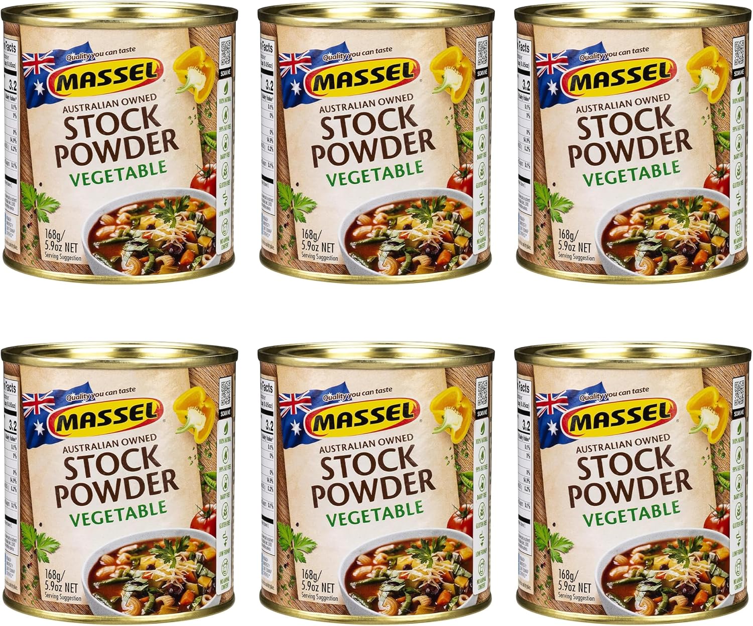 Massel Vegetable Style Bouillon Powder | 1 x 6 Cans (35.4 oz) | Plant Based Broth | Low FODMAP, Gluten Free, Dairy Free, Trans Fat Free | Vegan, No Added MSG, All Natural Soup Base & Seasoning