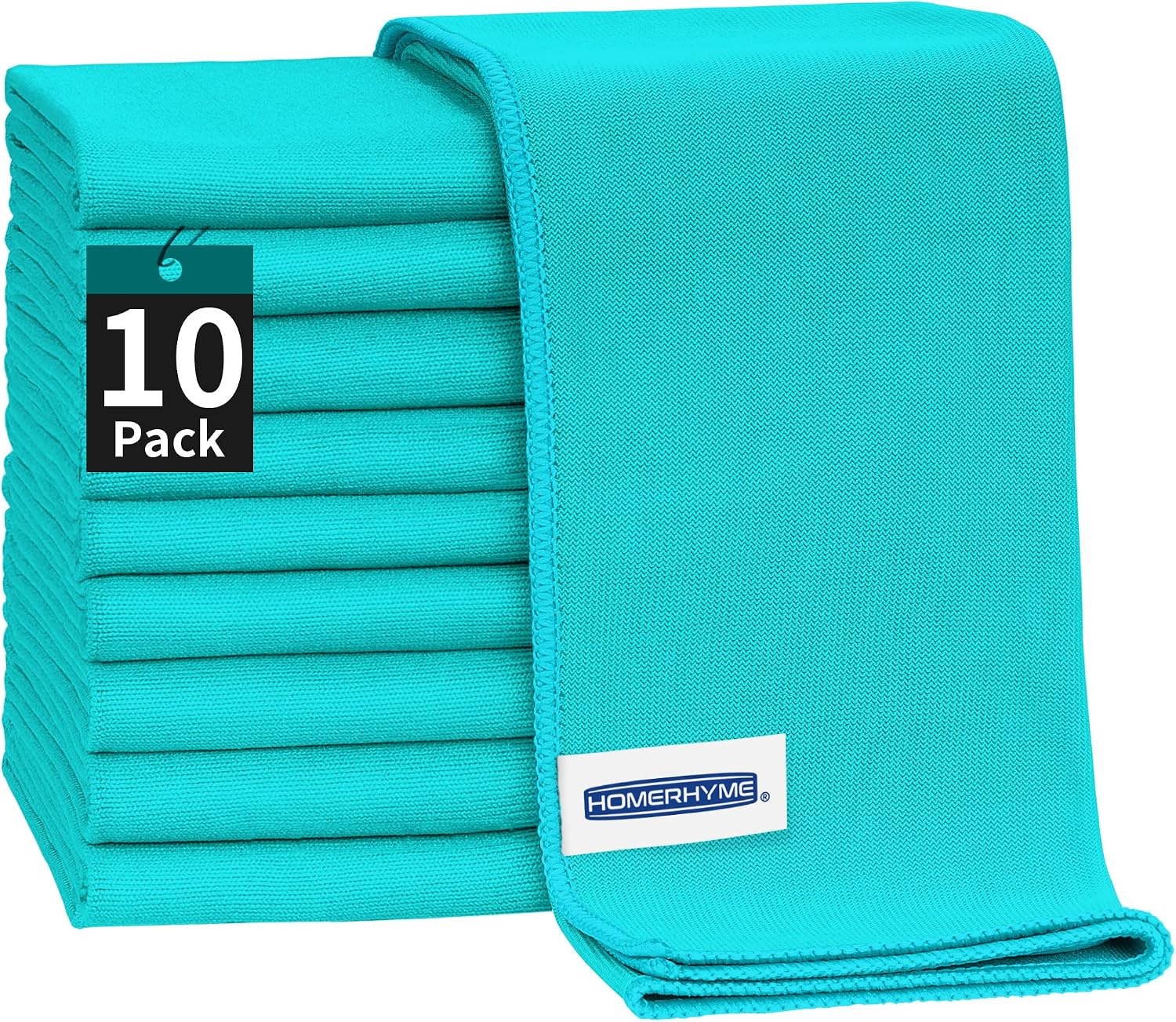 Microfiber Cleaning Cloth - 10 Pack Glasses Cleaning Cloth, 16" x 14" Window Cleaning Rags, Streak Free Lint Free Polishing Cloths Wipes for Eye Glass, Stainless Steel, Windshield, Turquoise