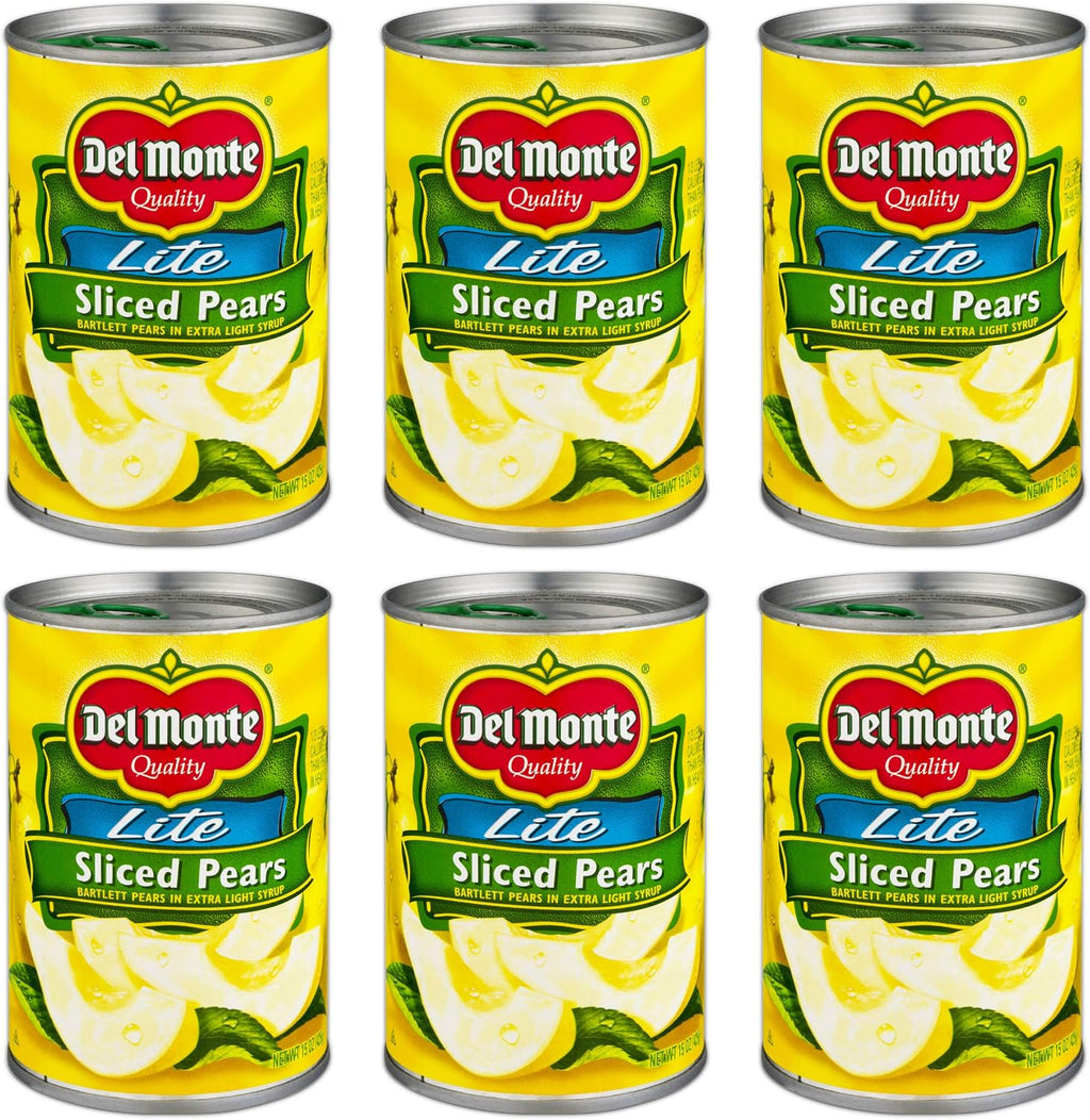 Del Monte Lite Sliced Pears (Bartlett) in Extra Light Syrup 15oz Can (Pack of 6)
