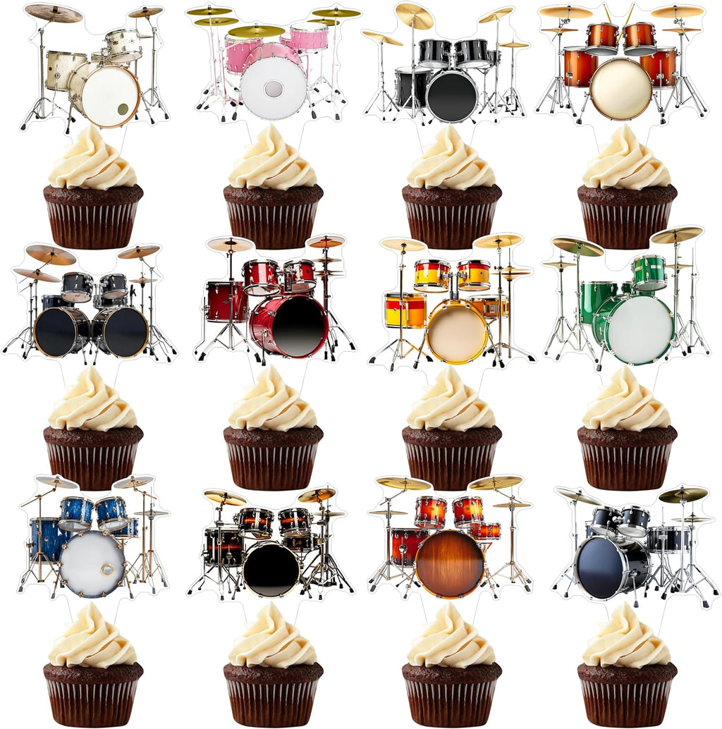 48pcs Drum Cupcake Topperss Drum Theme Birthday Party Decorations Music Drum Party Cupcake Topper Decorations for Drummer Birthday Party Baby Shower Supplies