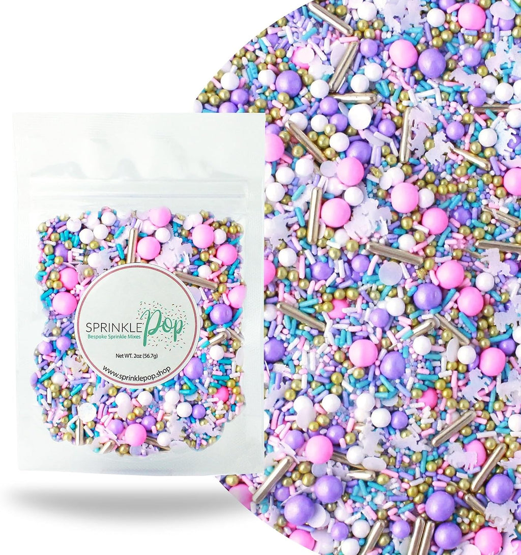 Sprinkle Pop Unicorn Sprinkle Mix| Pastel Pink Purple Blue White Sprinkles with ~10 Unicorn Wafer Paper and Gold Dragees Made in USA for Decorating Princess Birthday Cakes Cupcakes Donuts Cookies, 2oz