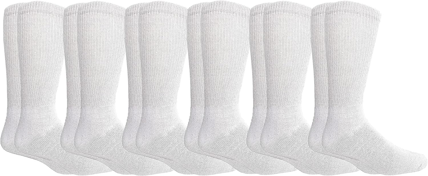 Yacht & Smith 6 Pairs of Loose Fit Non-Binding Soft Cotton Diabetic Crew And Ankle Socks, Bulk Value Pairs