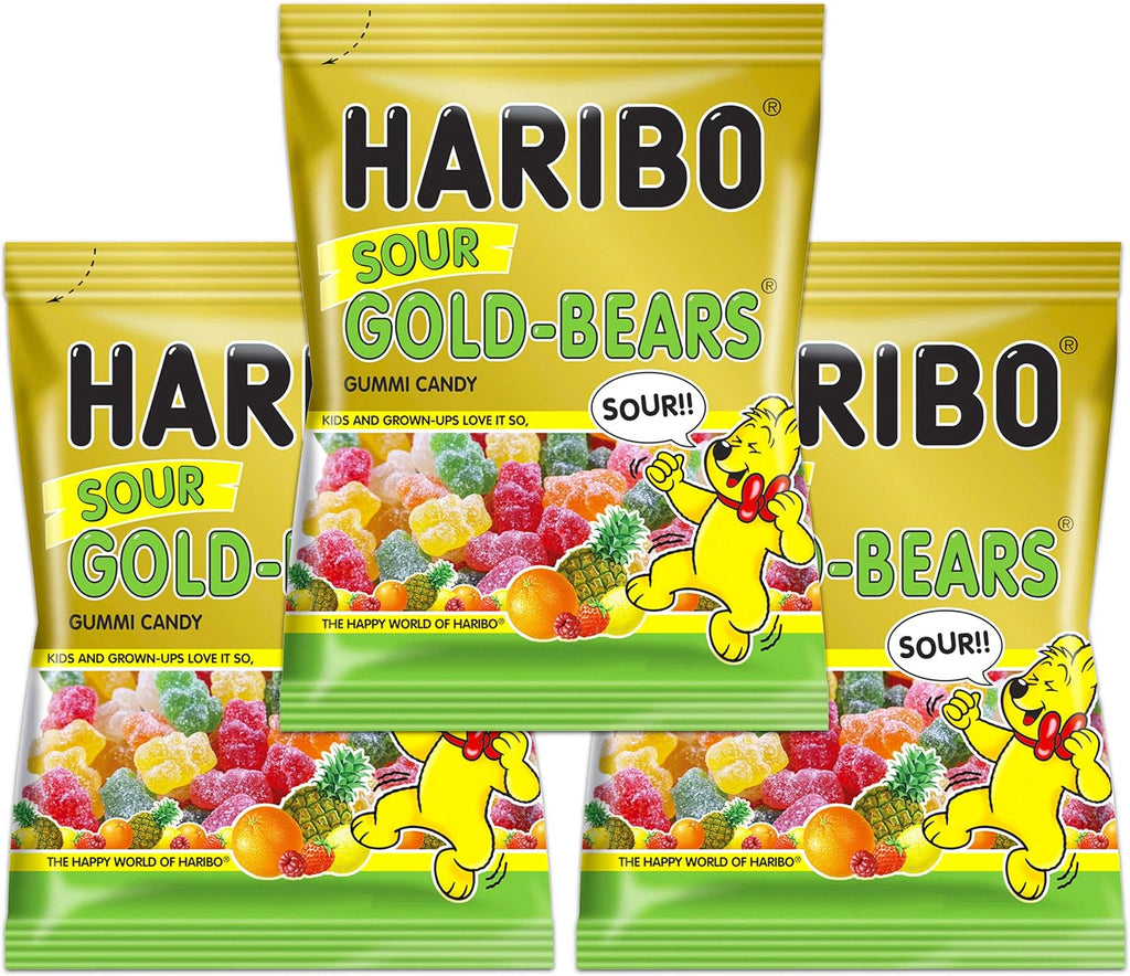 Haribo Sour Gold-Bears Gummi Candy Set of 3 3.6 oz bags