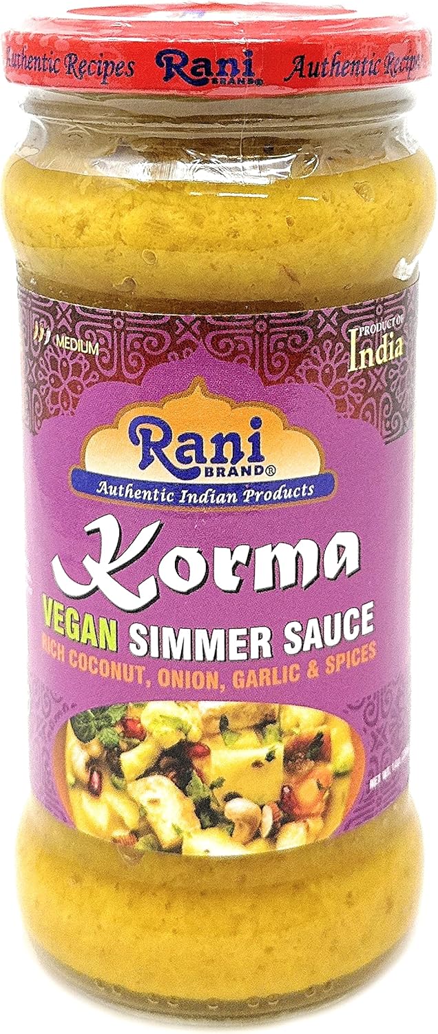 Rani Korma Curry Vegan Simmer Sauce (Rich Coconut, Onion, Garlic & Spices) 14oz (400g) Glass Jar ~ Easy to Use | Vegan | No Colors | All Natural | NON-GMO | Gluten Free | Indian Origin