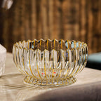 MAGCOLOR Hand painted Gold Round Crystal Glass Fruit Bowl-8.7inch Diameter, Footed Bowl,Elegant Decorative Fruit/Candy Bowl.