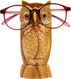 Owl Eyeglass Holder Stand - Handcrafted in Indonesia - Wooden Glasses Holder for Nightstand - Sunglasses Stand Display, Versatile Eyewear Storage for Reading Glasses, Spectacles & More