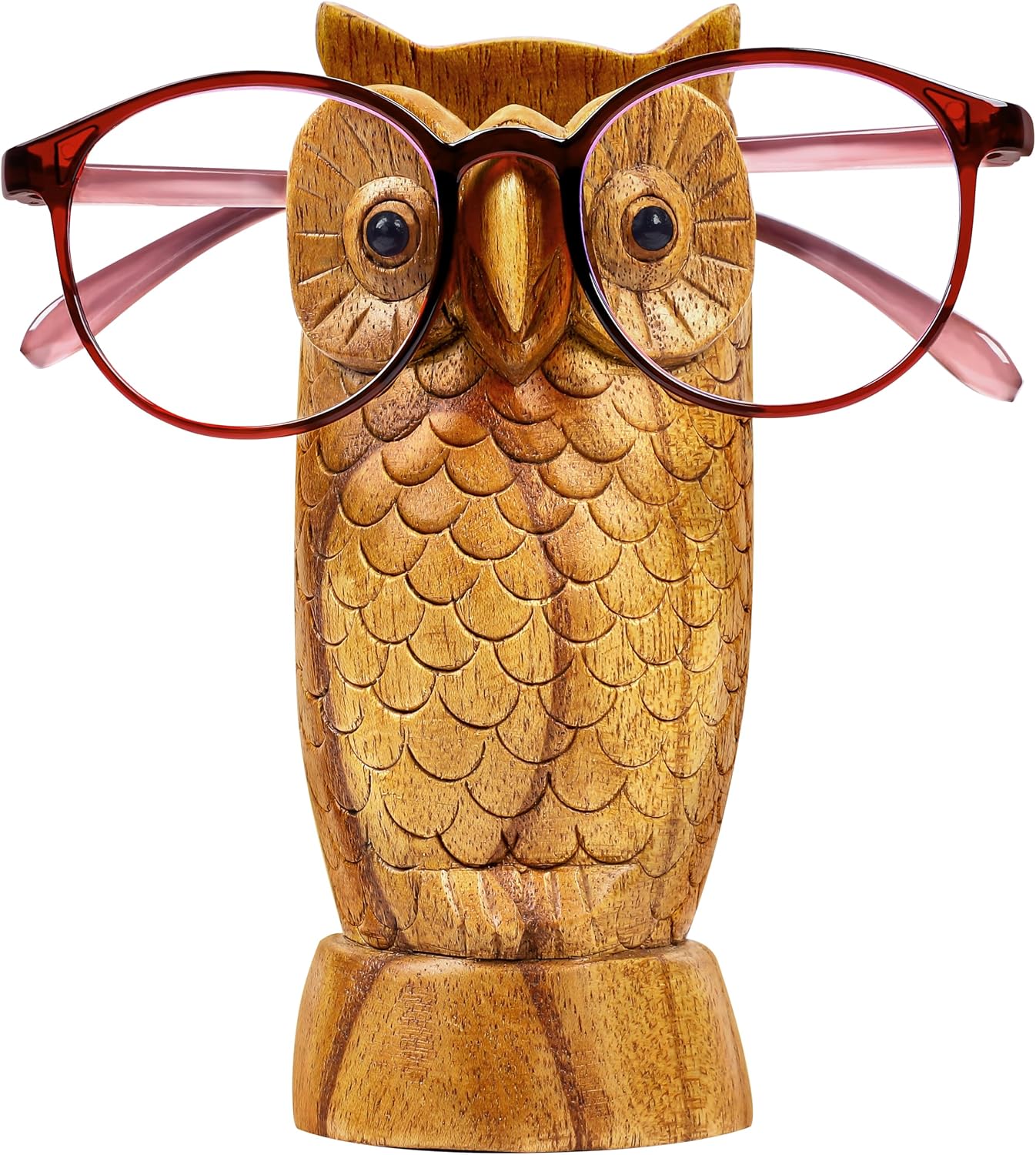 Owl Eyeglass Holder Stand - Handcrafted in Indonesia - Wooden Glasses Holder for Nightstand - Sunglasses Stand Display, Versatile Eyewear Storage for Reading Glasses, Spectacles & More